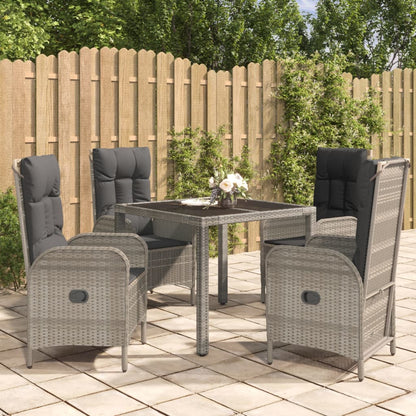 Set da Pranzo da Giardino 5 pz con Cuscini in Polyrattan Grigio - homemem39