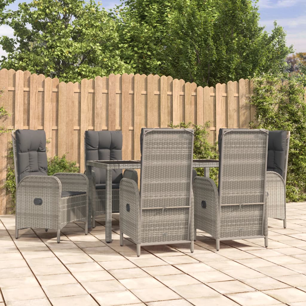 Set da Pranzo da Giardino 7 pz con Cuscini in Polyrattan Grigio | homemem39