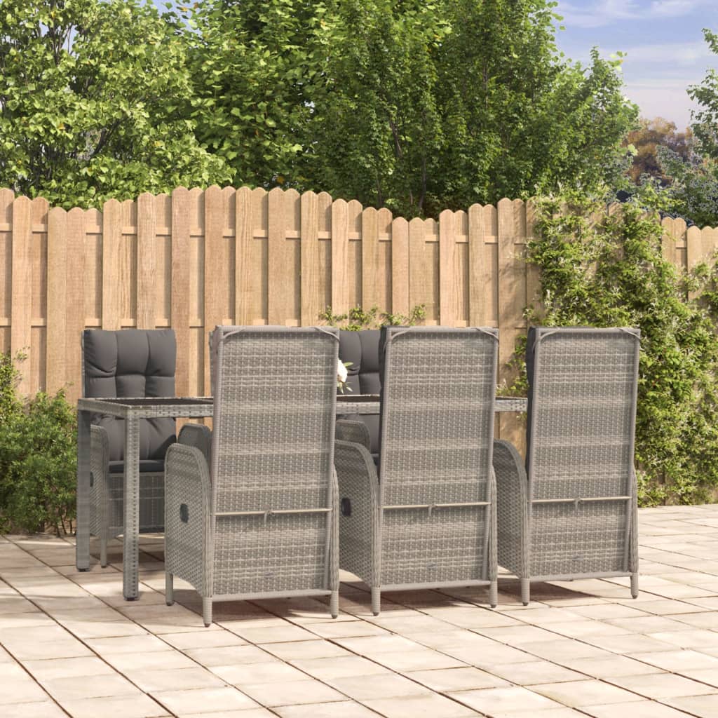 Set da Pranzo da Giardino 7 pz con Cuscini in Polyrattan Grigio | homemem39