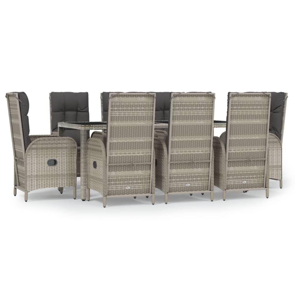 Set da Pranzo da Giardino 9 pz con Cuscini in Polyrattan Grigio | homemem39