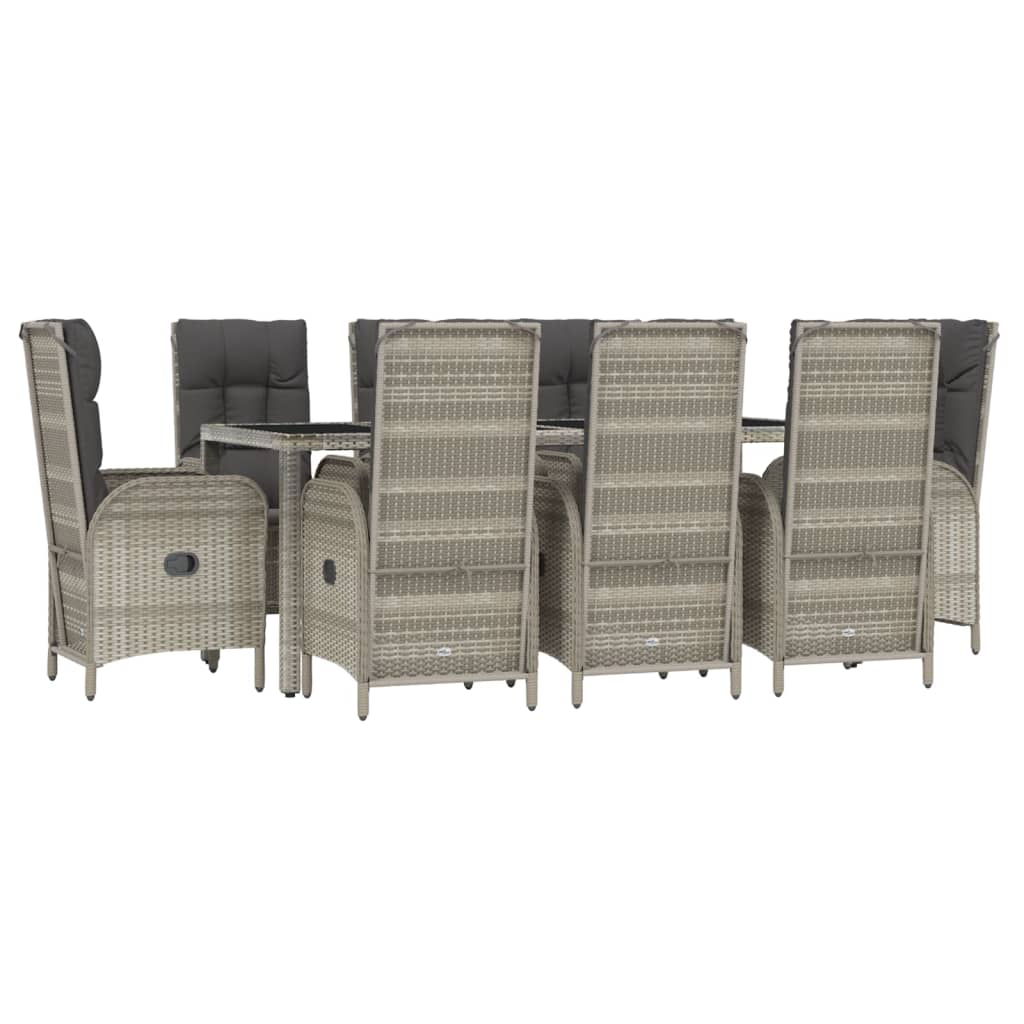 Set da Pranzo da Giardino 9 pz con Cuscini in Polyrattan Grigio | homemem39