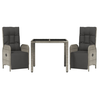 Set da Pranzo da Giardino 3 pz con Cuscini in Polyrattan Grigio - homemem39