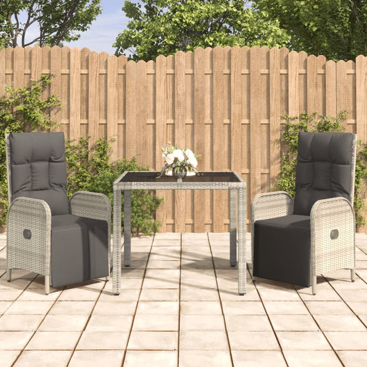 Set da Pranzo da Giardino 3 pz con Cuscini in Polyrattan Grigio - homemem39