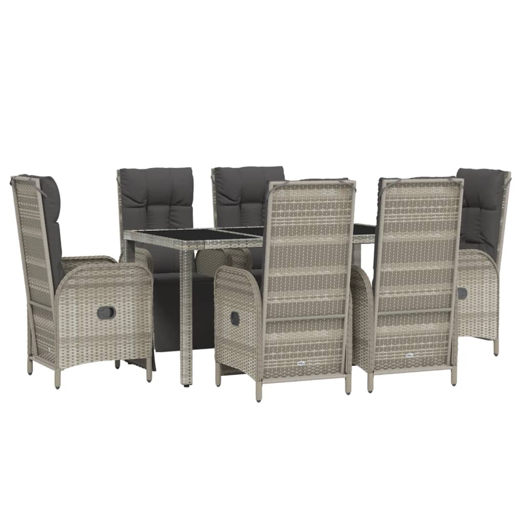 Set da Pranzo da Giardino 7 pz con Cuscini in Polyrattan Grigio - homemem39