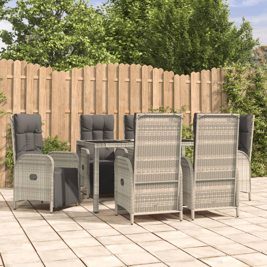 Set da Pranzo da Giardino 7 pz con Cuscini in Polyrattan Grigio - homemem39