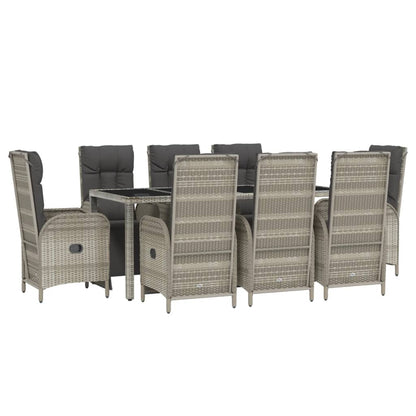 Set da Pranzo da Giardino 9 pz con Cuscini in Polyrattan Grigio - homemem39
