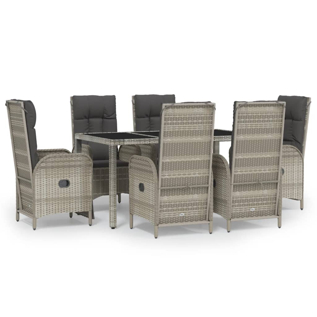 Set da Pranzo da Giardino 7 pz con Cuscini in Polyrattan Grigio | homemem39