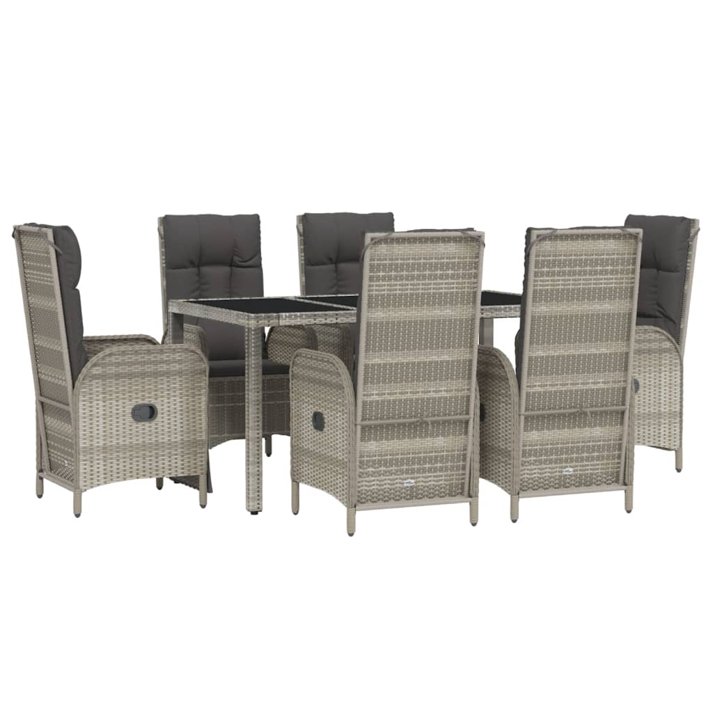 Set da Pranzo da Giardino 7 pz con Cuscini in Polyrattan Grigio | homemem39