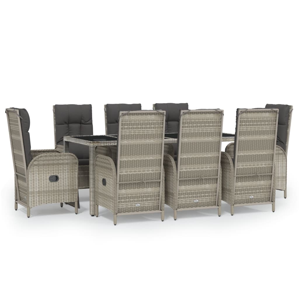 Set da Pranzo da Giardino 9 pz con Cuscini in Polyrattan Grigio - homemem39