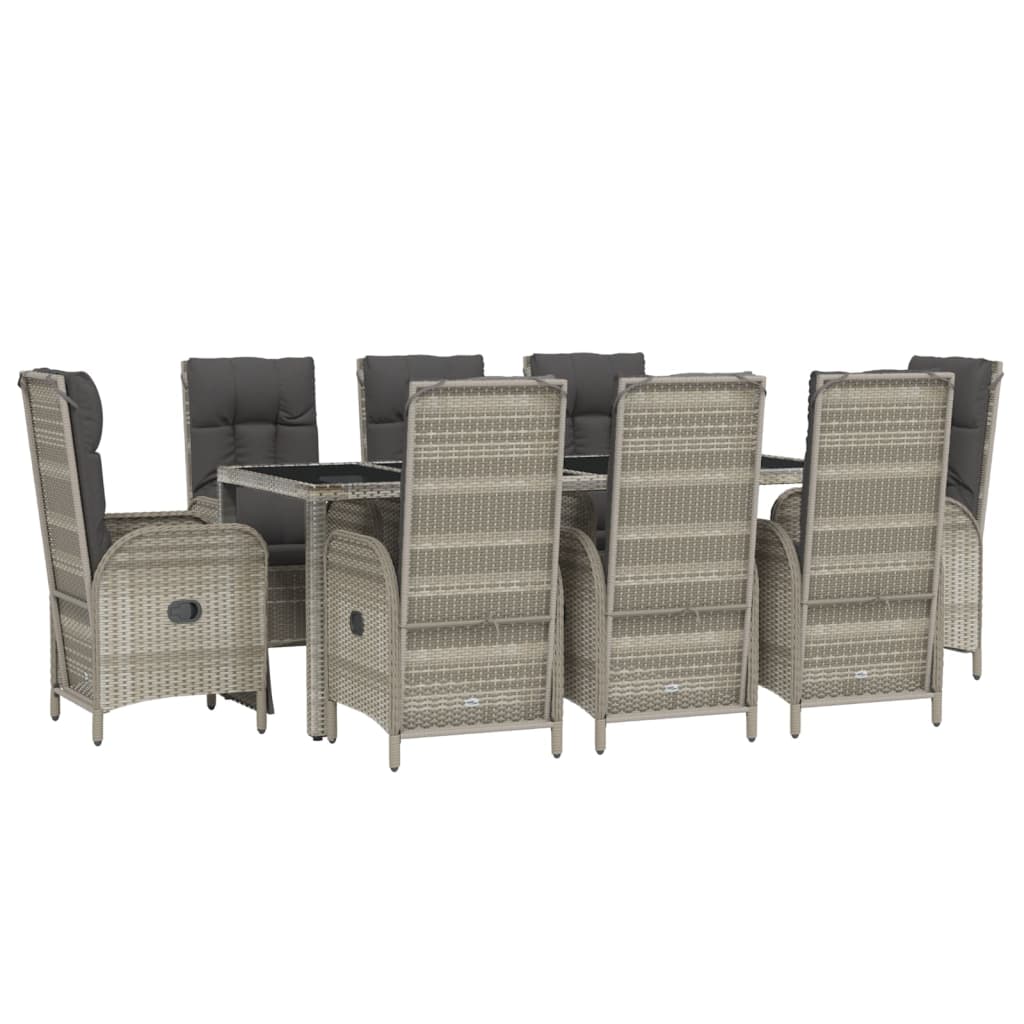 Set da Pranzo da Giardino 9 pz con Cuscini in Polyrattan Grigio | homemem39