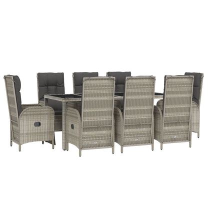Set da Pranzo da Giardino 9 pz con Cuscini in Polyrattan Grigio - homemem39