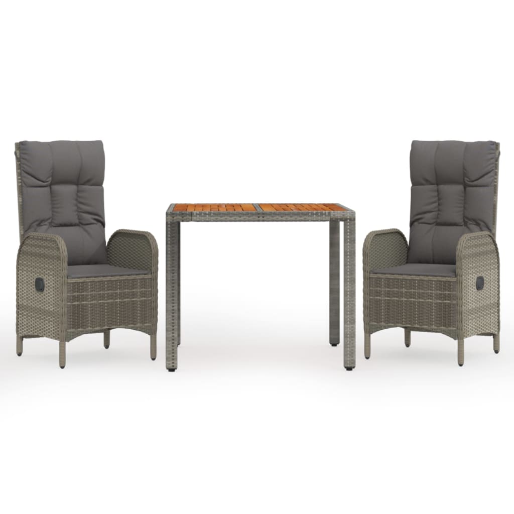 Set da Pranzo da Giardino 3 pz con Cuscini in Polyrattan Grigio - homemem39