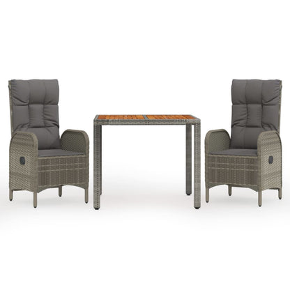 Set da Pranzo da Giardino 3 pz con Cuscini in Polyrattan Grigio - homemem39