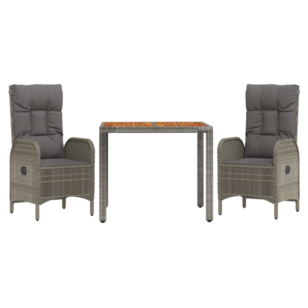 Set da Pranzo da Giardino 3 pz con Cuscini in Polyrattan Grigio - homemem39