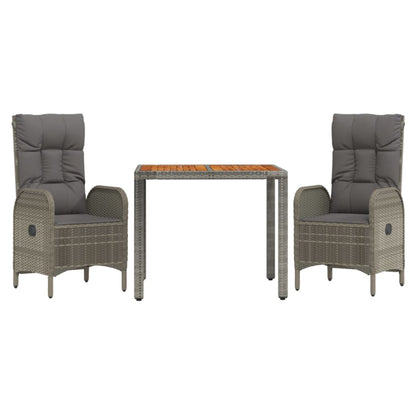 Set da Pranzo da Giardino 3 pz con Cuscini in Polyrattan Grigio - homemem39