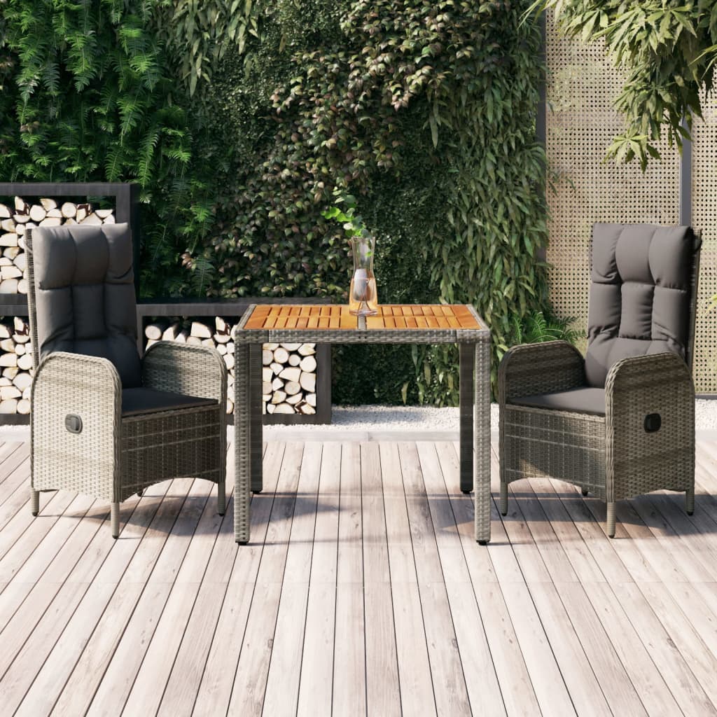 Set da Pranzo da Giardino 3 pz con Cuscini in Polyrattan Grigio | homemem39