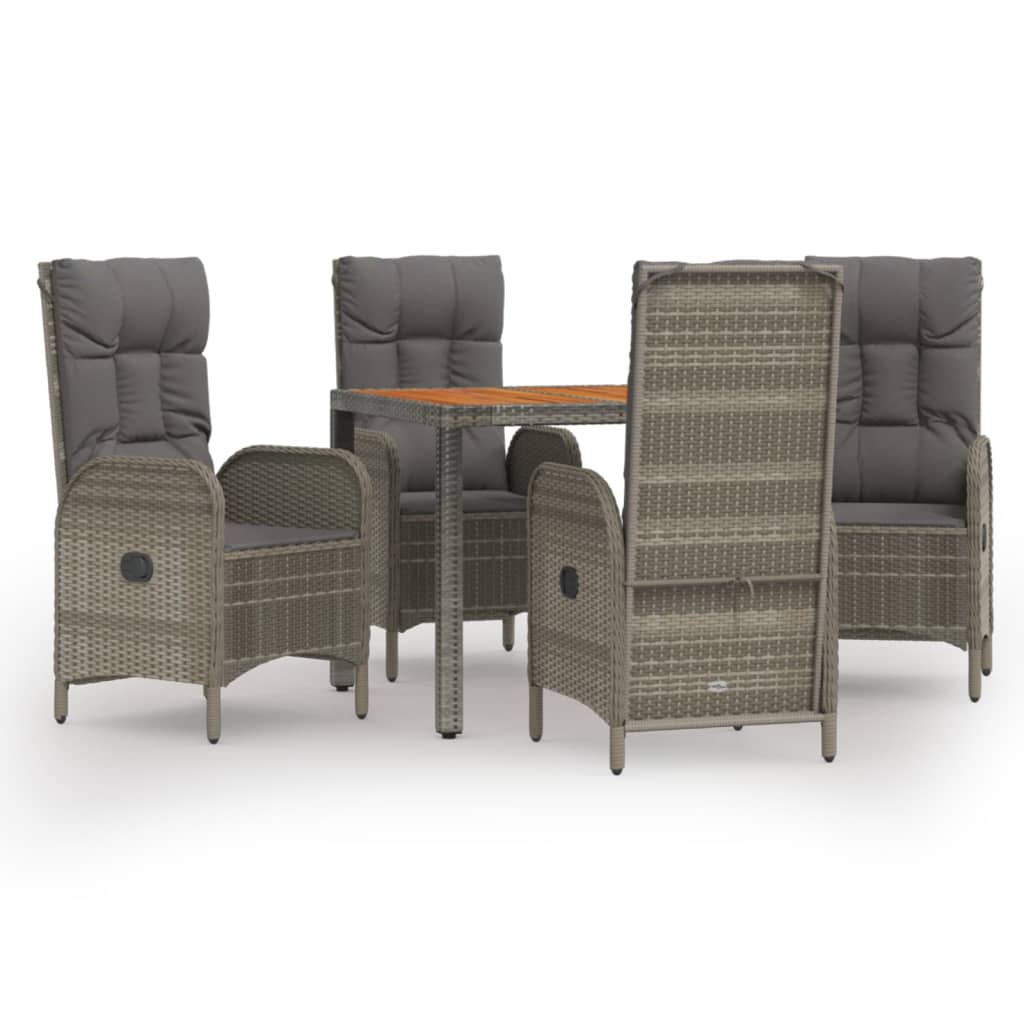 Set da Pranzo da Giardino 5 pz con Cuscini in Polyrattan Grigio | homemem39