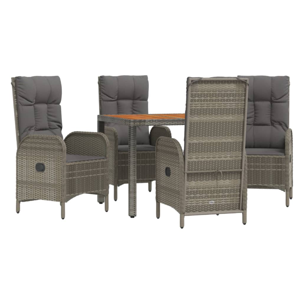 Set da Pranzo da Giardino 5 pz con Cuscini in Polyrattan Grigio - homemem39
