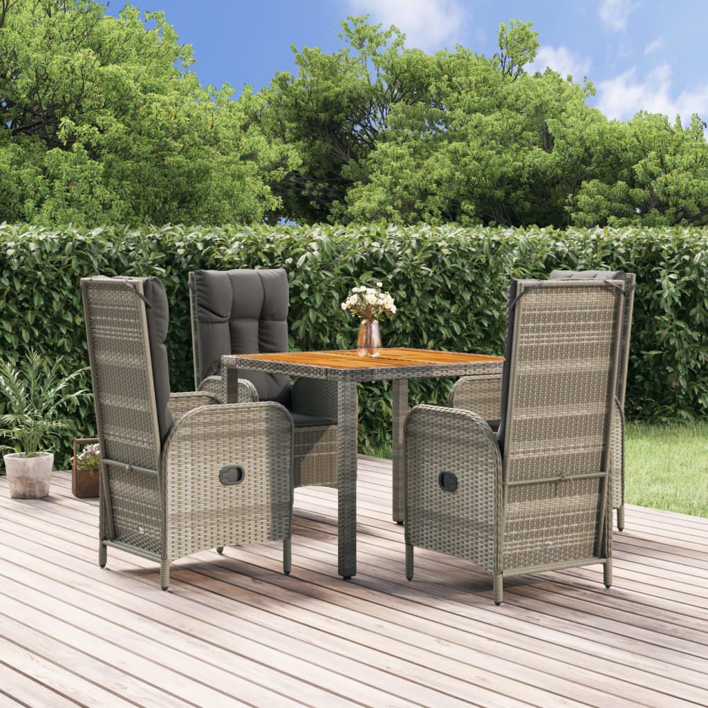 Set da Pranzo da Giardino 5 pz con Cuscini in Polyrattan Grigio | homemem39