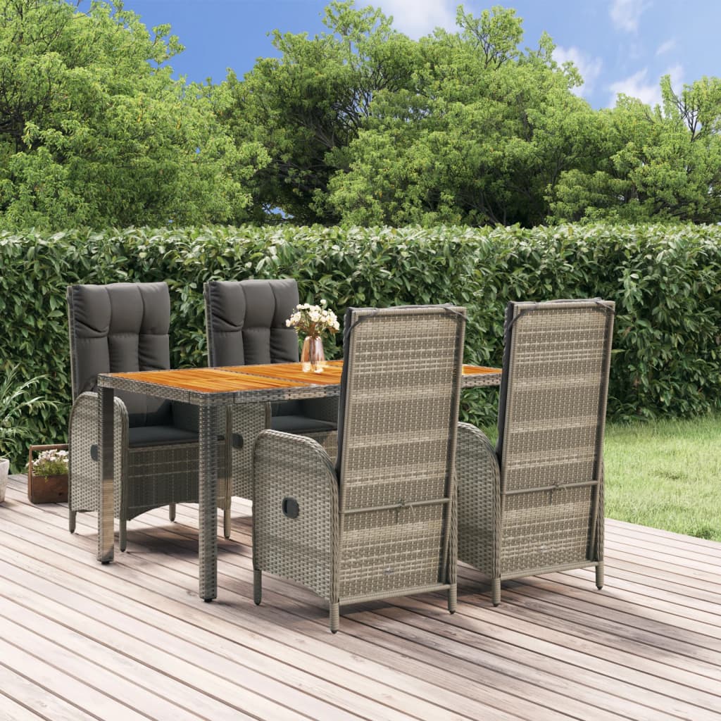 Set da Pranzo da Giardino 5 pz con Cuscini in Polyrattan Grigio | homemem39