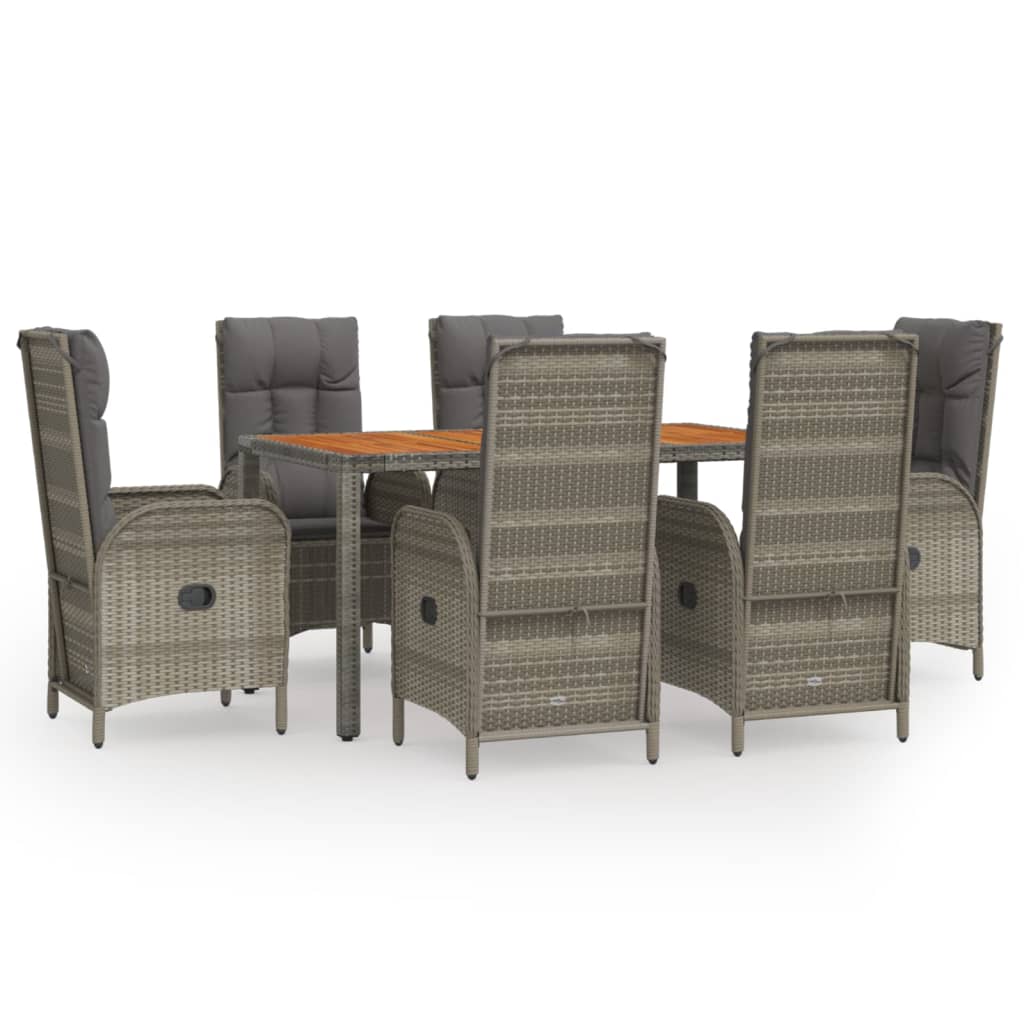 Set da Pranzo da Giardino 7 pz con Cuscini in Polyrattan Grigio | homemem39