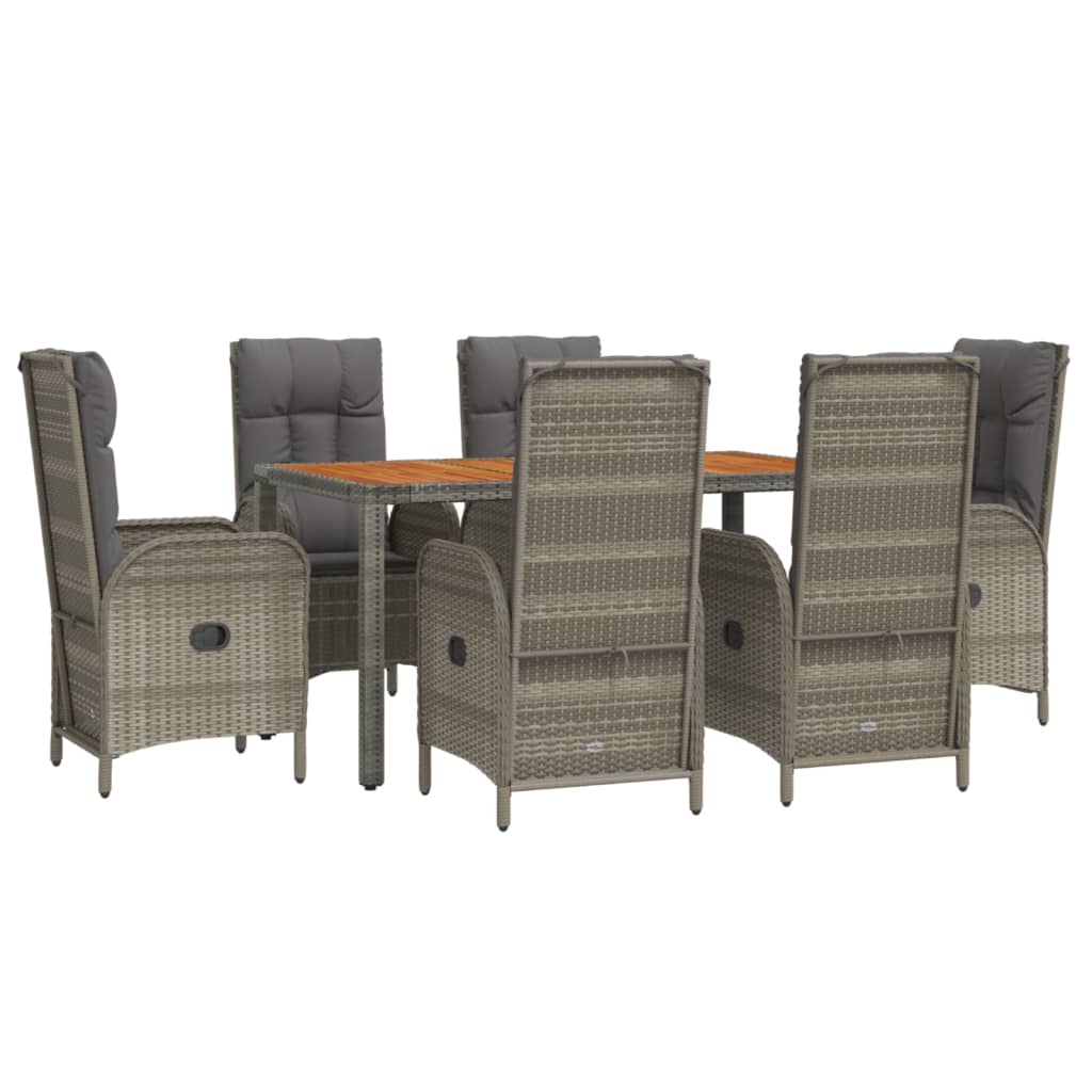 Set da Pranzo da Giardino 7 pz con Cuscini in Polyrattan Grigio - homemem39