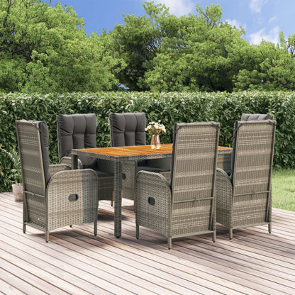 Set da Pranzo da Giardino 7 pz con Cuscini in Polyrattan Grigio | homemem39