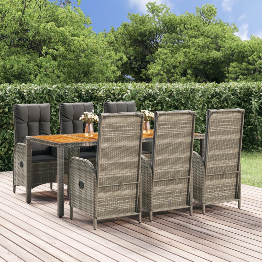 Set da Pranzo da Giardino 7 pz con Cuscini in Polyrattan Grigio | homemem39