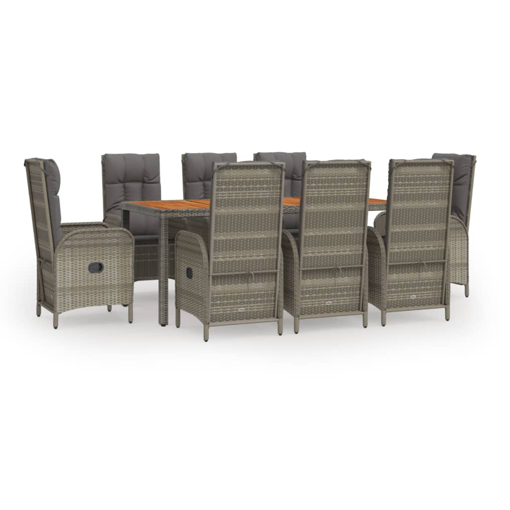 Set da Pranzo da Giardino 9 pz con Cuscini in Polyrattan Grigio | homemem39