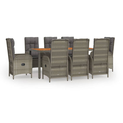 Set da Pranzo da Giardino 9 pz con Cuscini in Polyrattan Grigio | homemem39