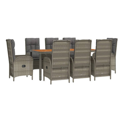 Set da Pranzo da Giardino 9 pz con Cuscini in Polyrattan Grigio | homemem39