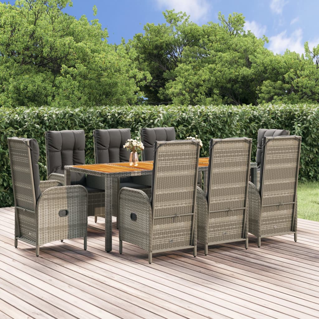 Set da Pranzo da Giardino 9 pz con Cuscini in Polyrattan Grigio | homemem39