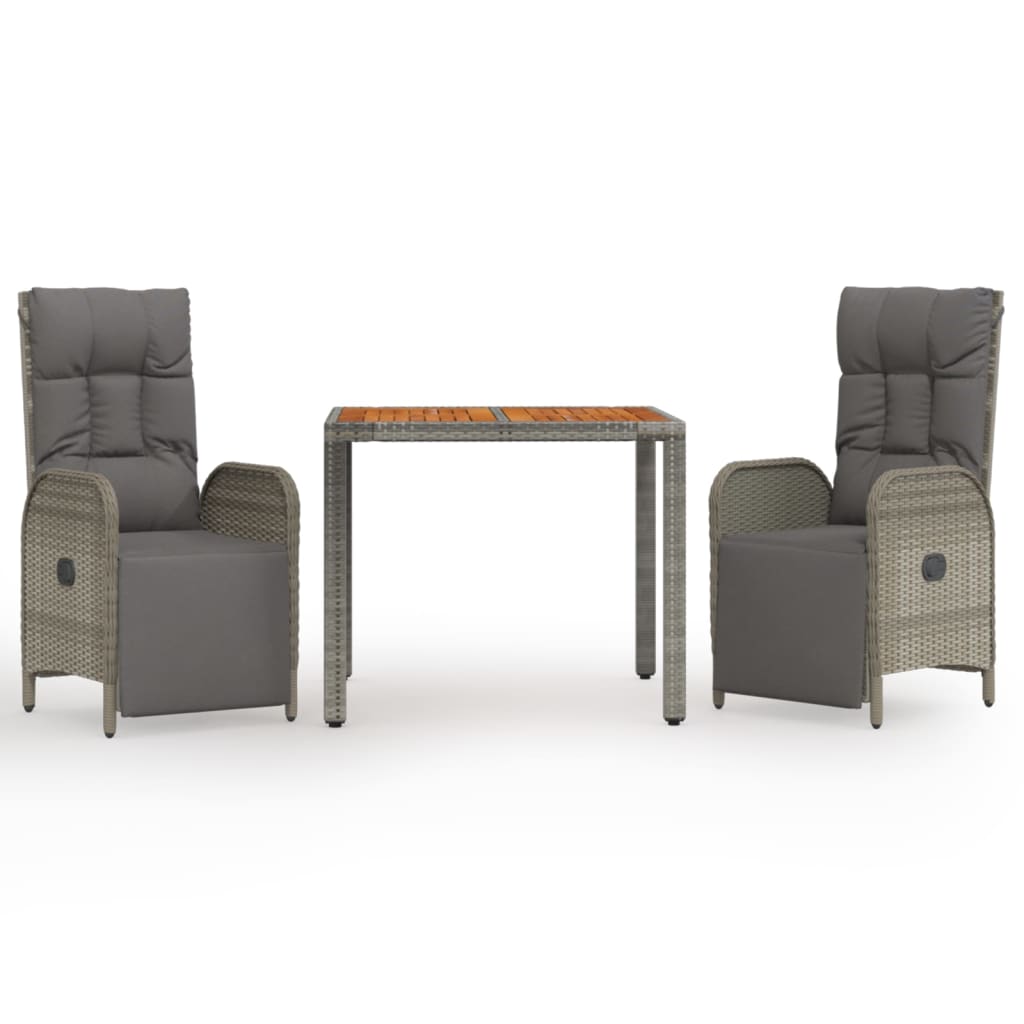 Set da Pranzo da Giardino 3 pz con Cuscini in Polyrattan Grigio - homemem39