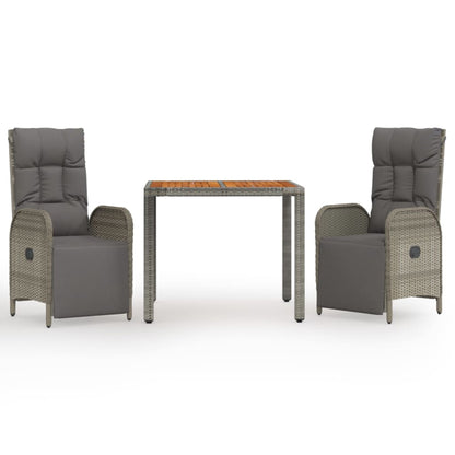 Set da Pranzo da Giardino 3 pz con Cuscini in Polyrattan Grigio - homemem39