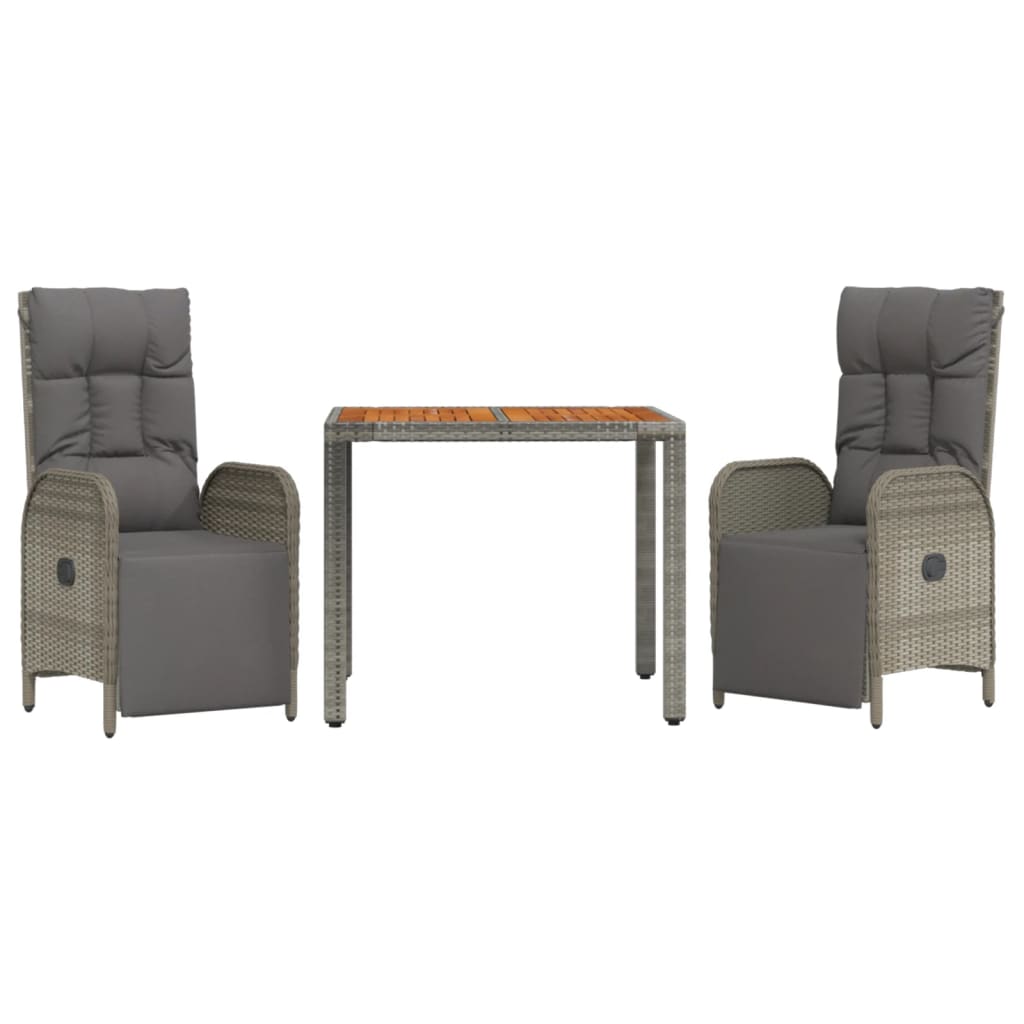 Set da Pranzo da Giardino 3 pz con Cuscini in Polyrattan Grigio | homemem39