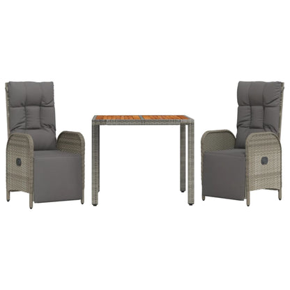 Set da Pranzo da Giardino 3 pz con Cuscini in Polyrattan Grigio - homemem39