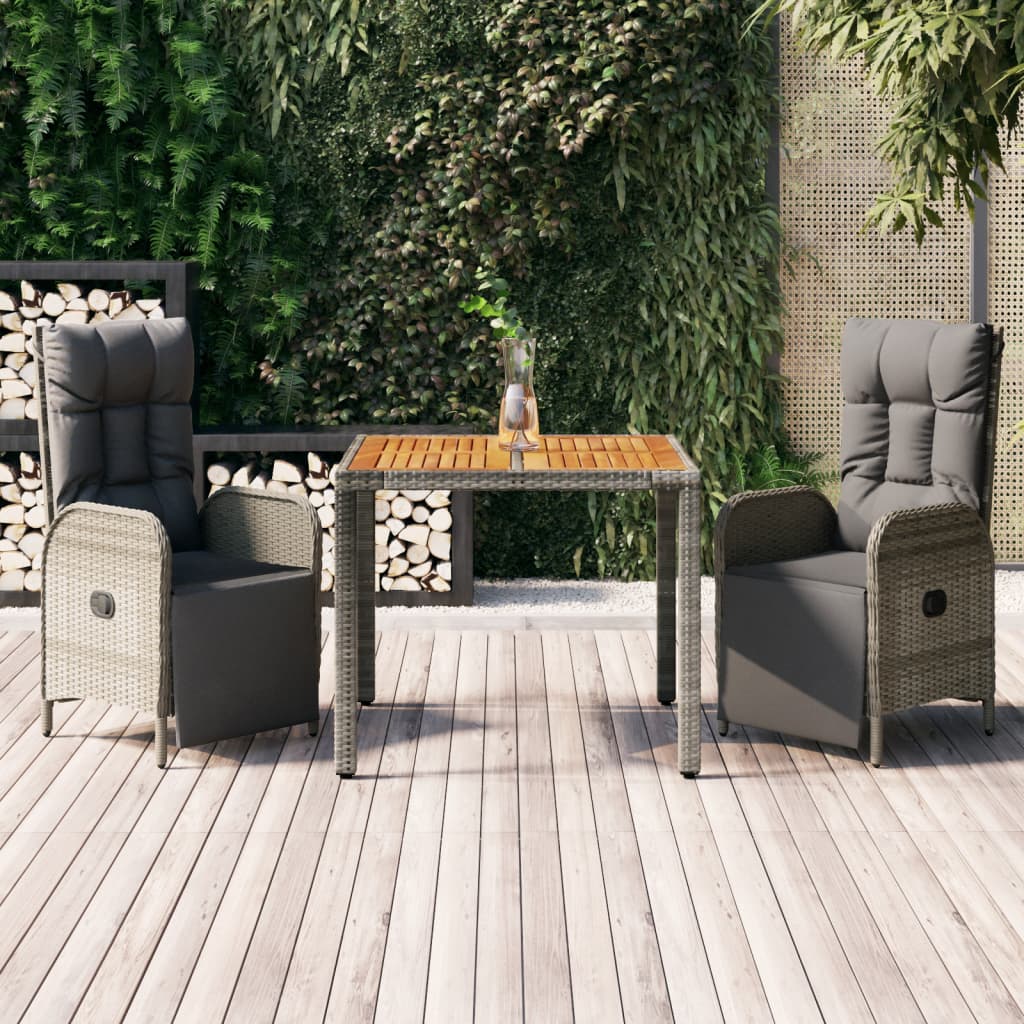Set da Pranzo da Giardino 3 pz con Cuscini in Polyrattan Grigio | homemem39