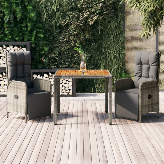 Set da Pranzo da Giardino 3 pz con Cuscini in Polyrattan Grigio - homemem39