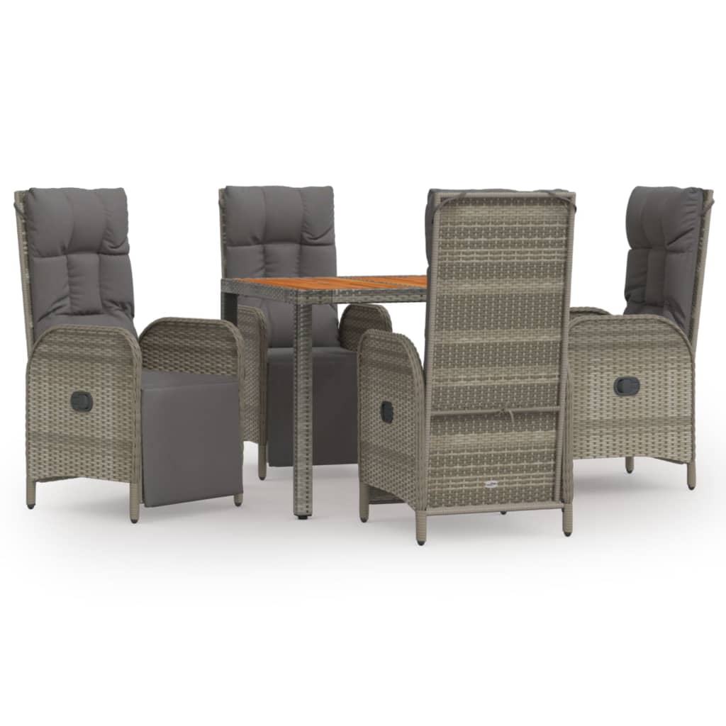 Set da Pranzo da Giardino 5 pz con Cuscini in Polyrattan Grigio | homemem39