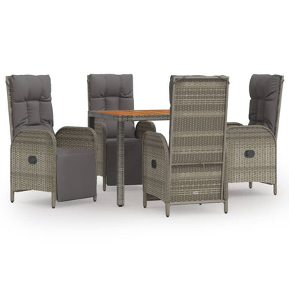 Set da Pranzo da Giardino 5 pz con Cuscini in Polyrattan Grigio | homemem39