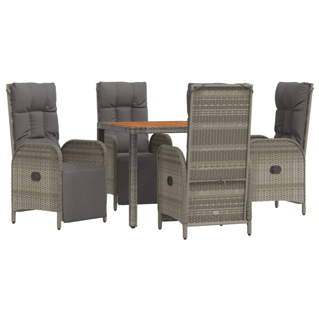 Set da Pranzo da Giardino 5 pz con Cuscini in Polyrattan Grigio | homemem39