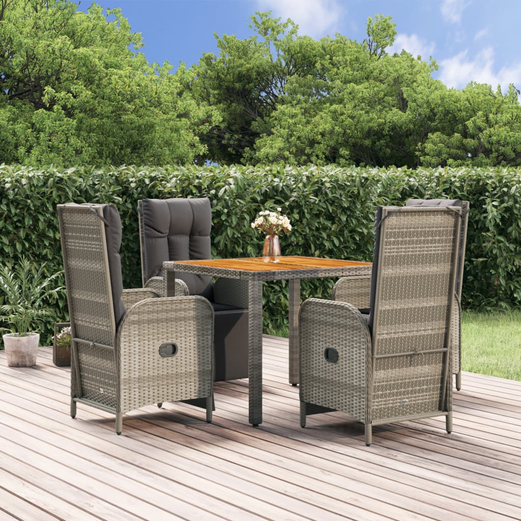 Set da Pranzo da Giardino 5 pz con Cuscini in Polyrattan Grigio - homemem39