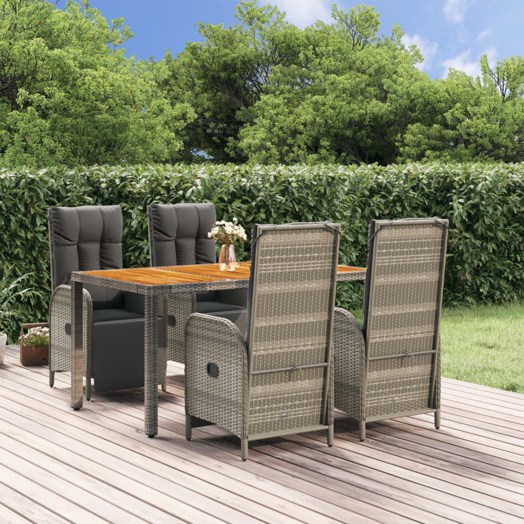 Set da Pranzo da Giardino 5 pz con Cuscini in Polyrattan Grigio | homemem39