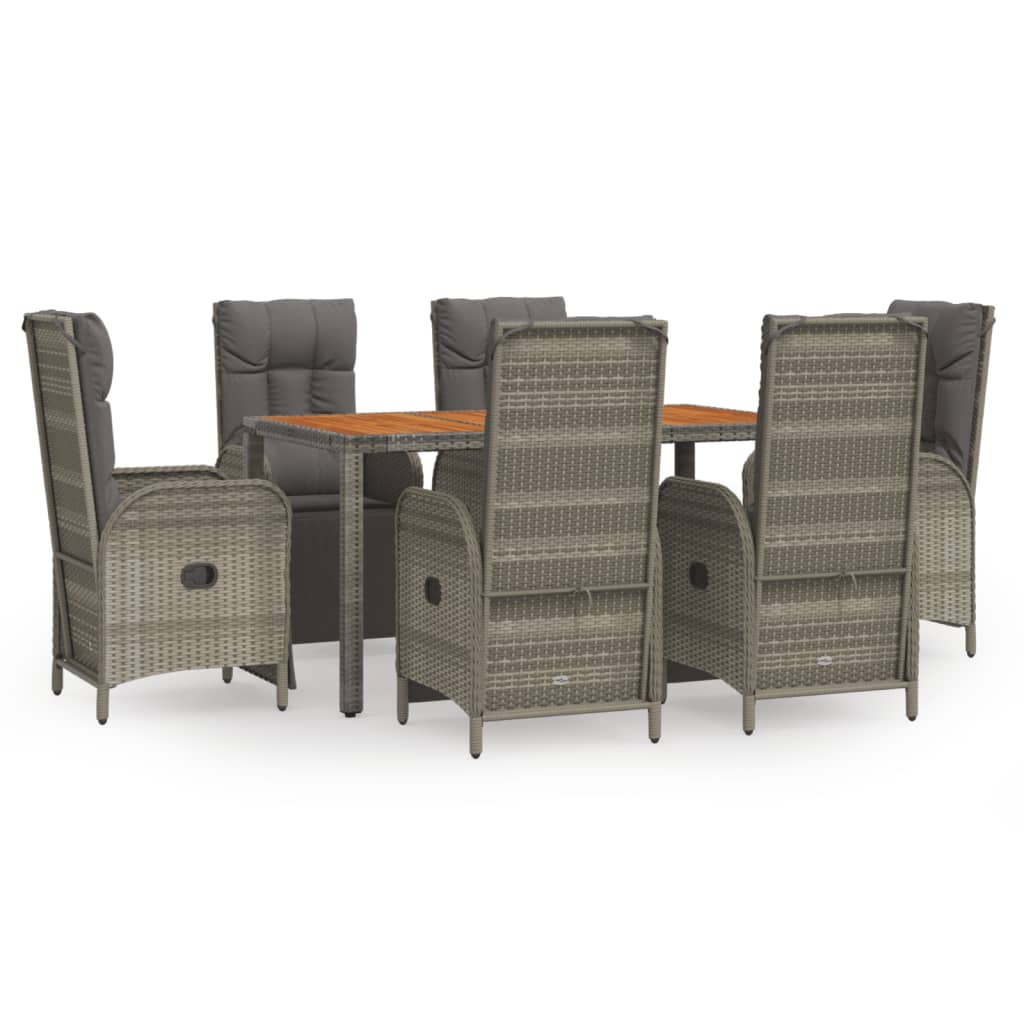 Set da Pranzo da Giardino 7 pz con Cuscini in Polyrattan Grigio - homemem39