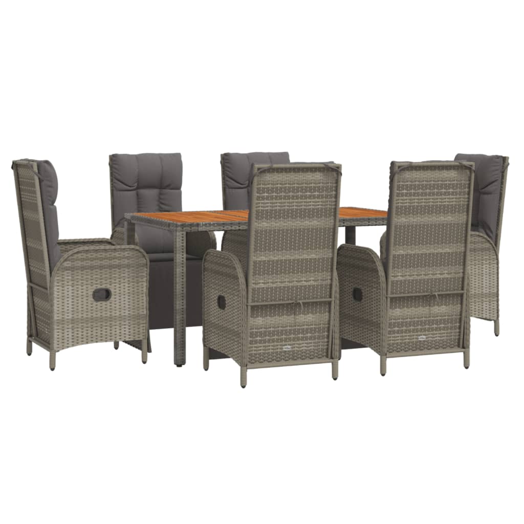 Set da Pranzo da Giardino 7 pz con Cuscini in Polyrattan Grigio - homemem39