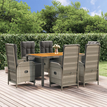 Set da Pranzo da Giardino 7 pz con Cuscini in Polyrattan Grigio - homemem39