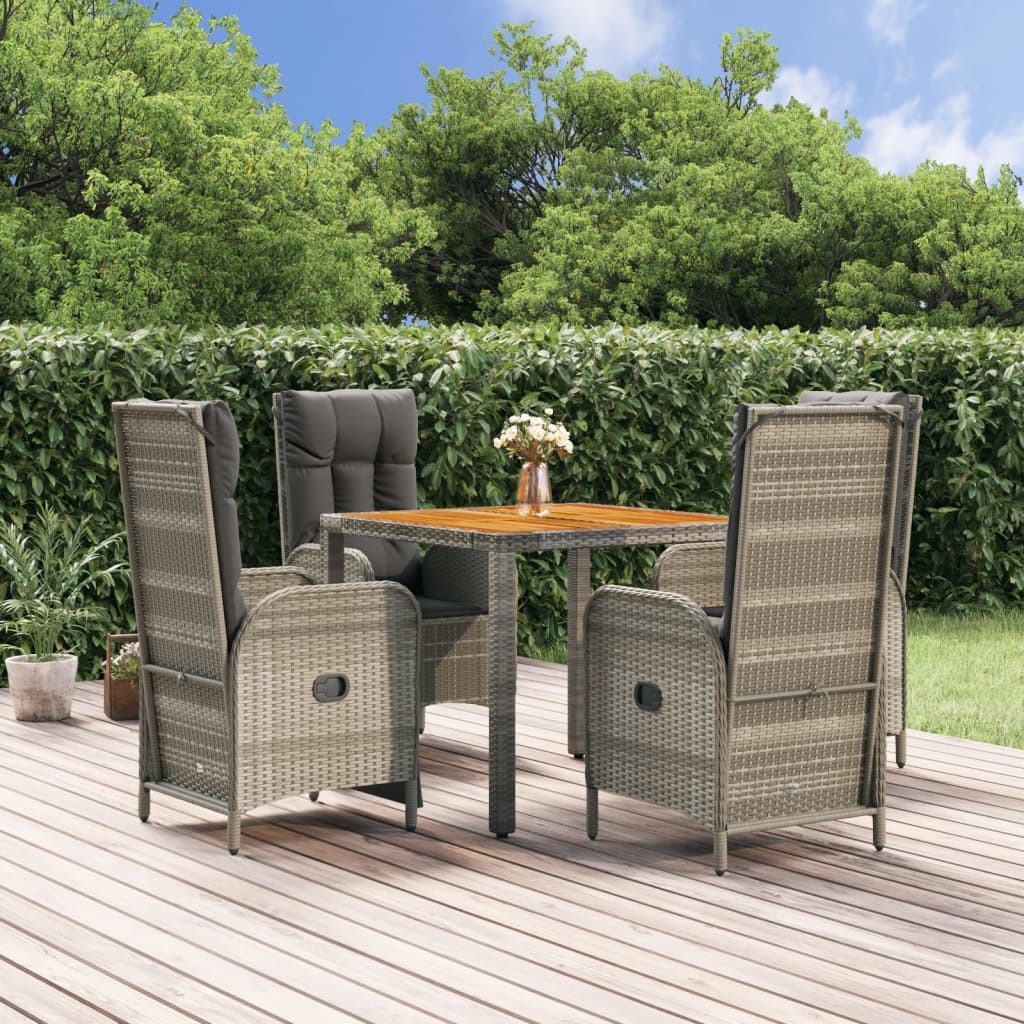 Set da Pranzo da Giardino 5 pz con Cuscini in Polyrattan Grigio - homemem39