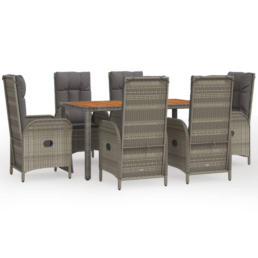 Set da Pranzo da Giardino 7 pz con Cuscini in Polyrattan Grigio - homemem39