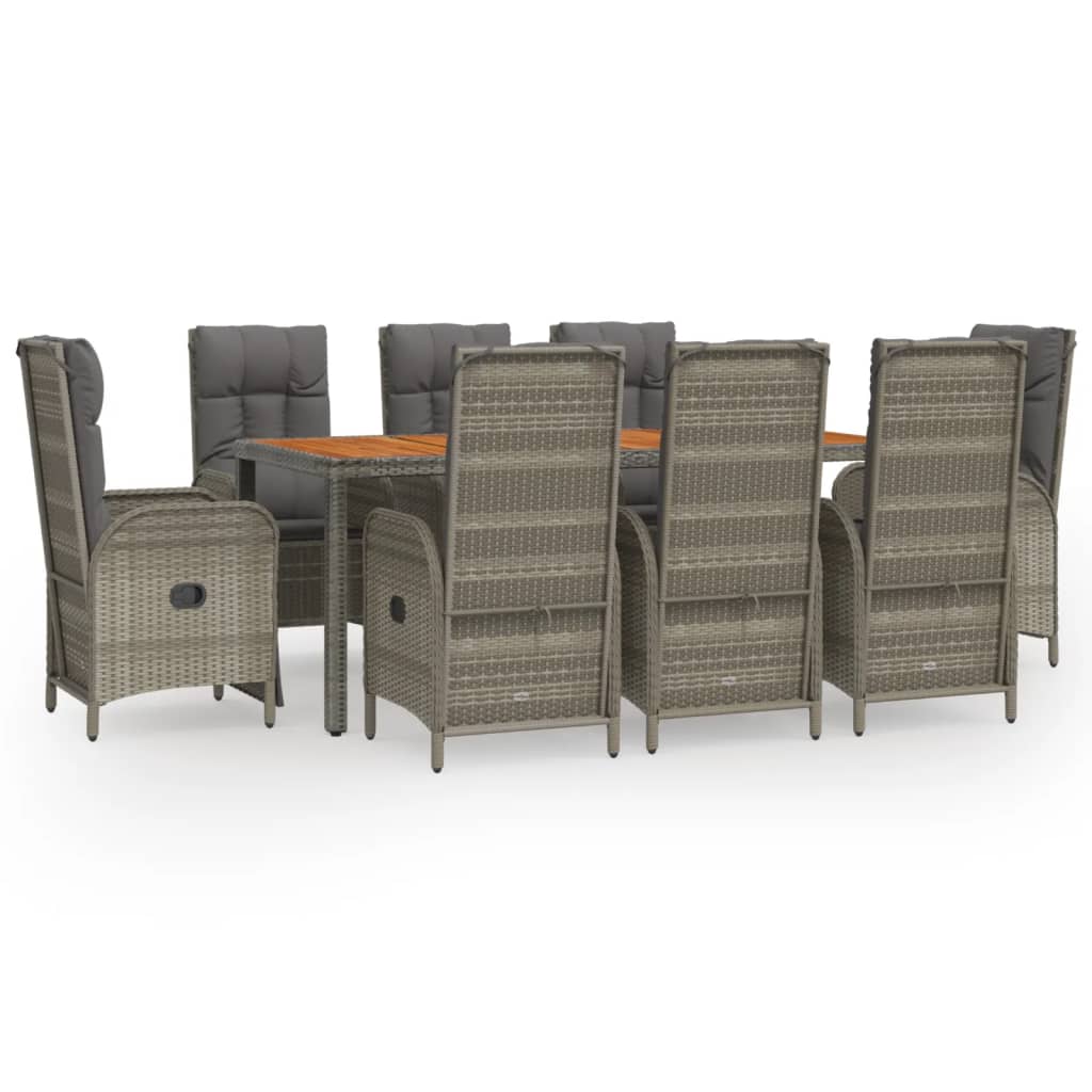 Set da Pranzo da Giardino 9 pz con Cuscini in Polyrattan Grigio | homemem39