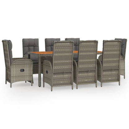 Set da Pranzo da Giardino 9 pz con Cuscini in Polyrattan Grigio | homemem39